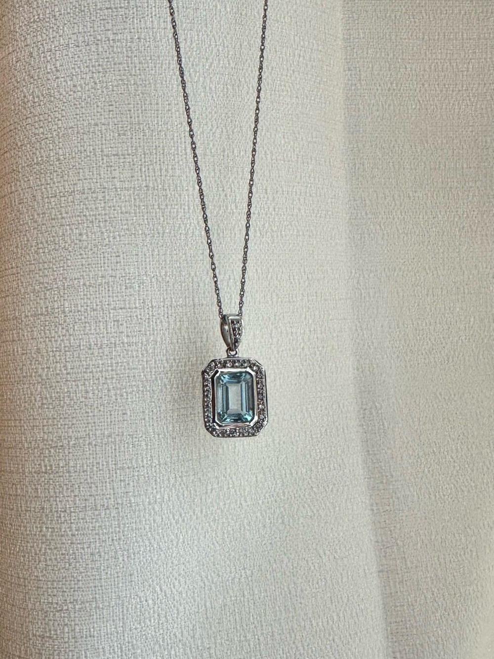 Vintage LeVian 14k White Gold Aquamarine Diamond Pendant